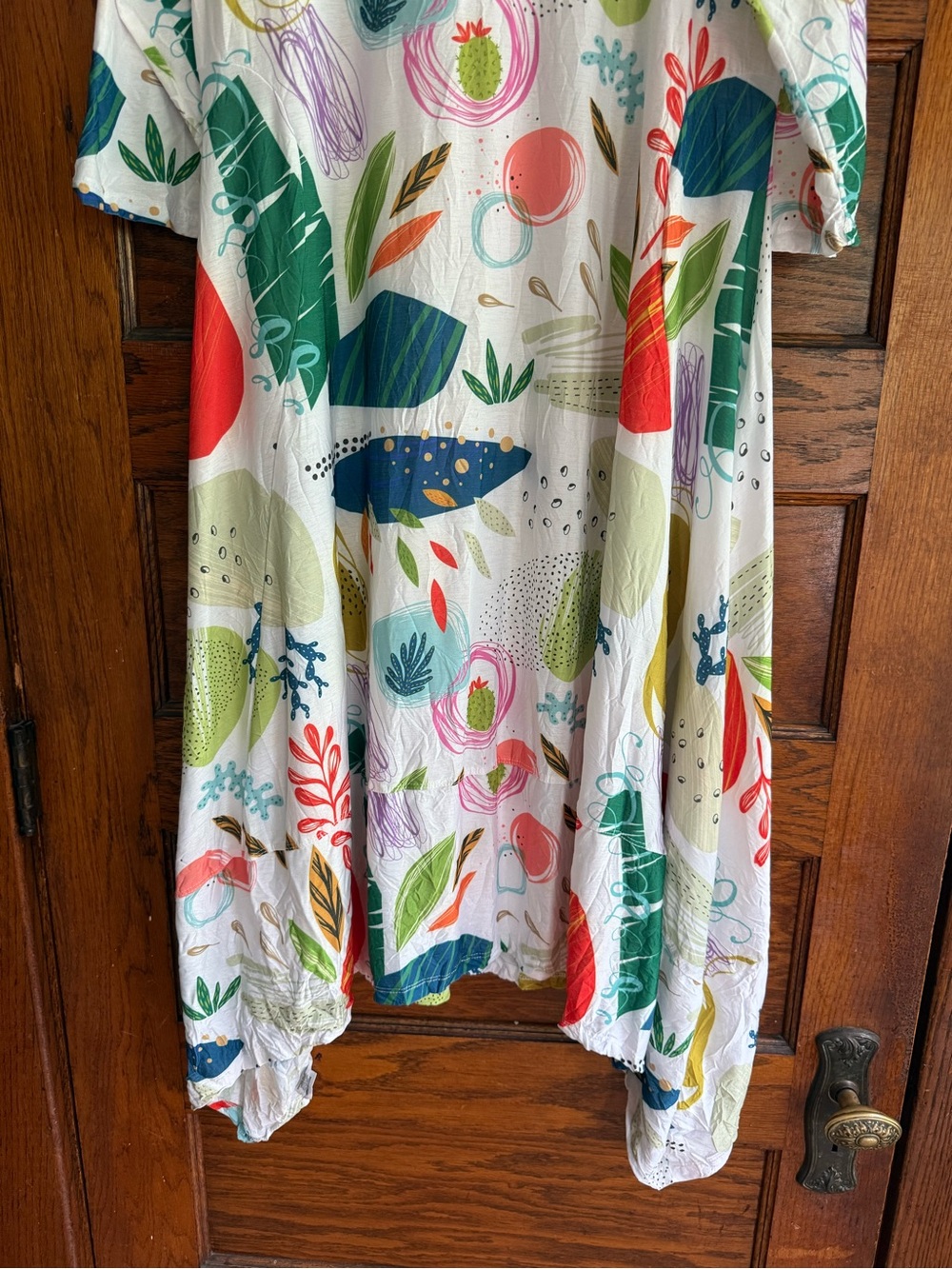 SHANA APPAREL Artsy Lagenlook Flowy Midi Dress Cactus Leaf Pattern 3/4 Sleeves - Picture 9 of 9